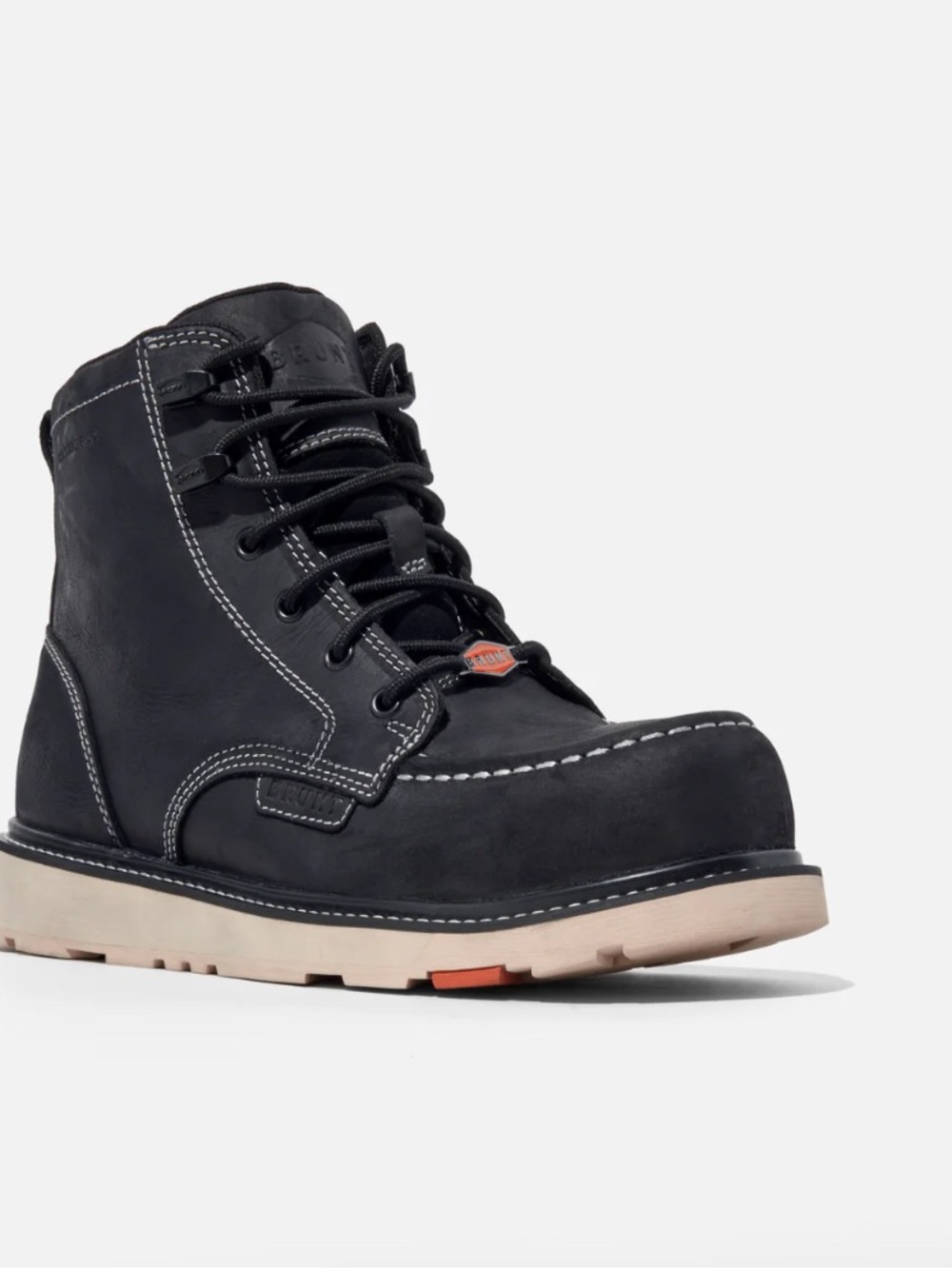 Men's Black Lace-Up Work Boot with Cream Sole